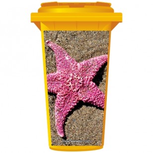 Pink Star Fish On The Beach Wheelie Bin Sticker Panel